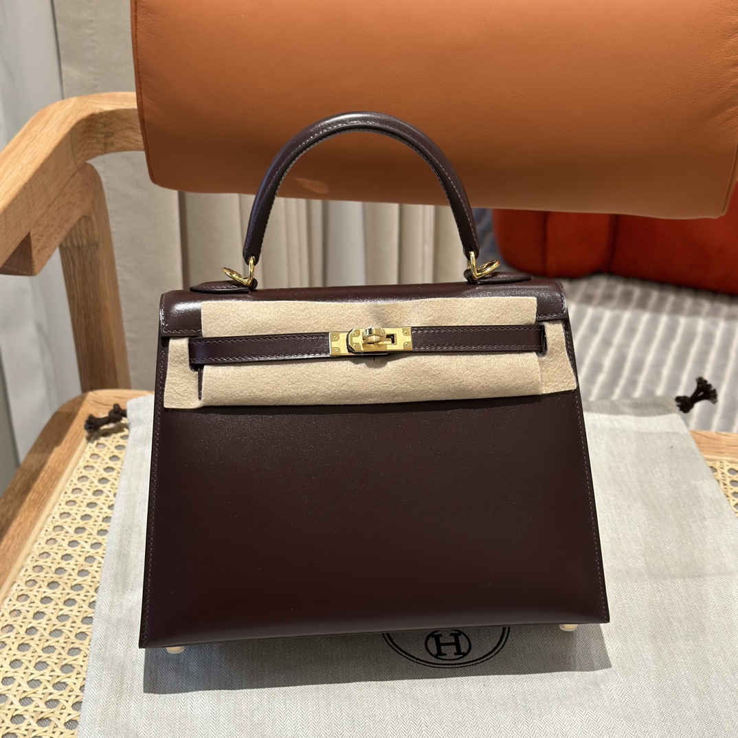 Hermes Kelly 25cm Handbag Shoulder Bag in Caffee Box Leather